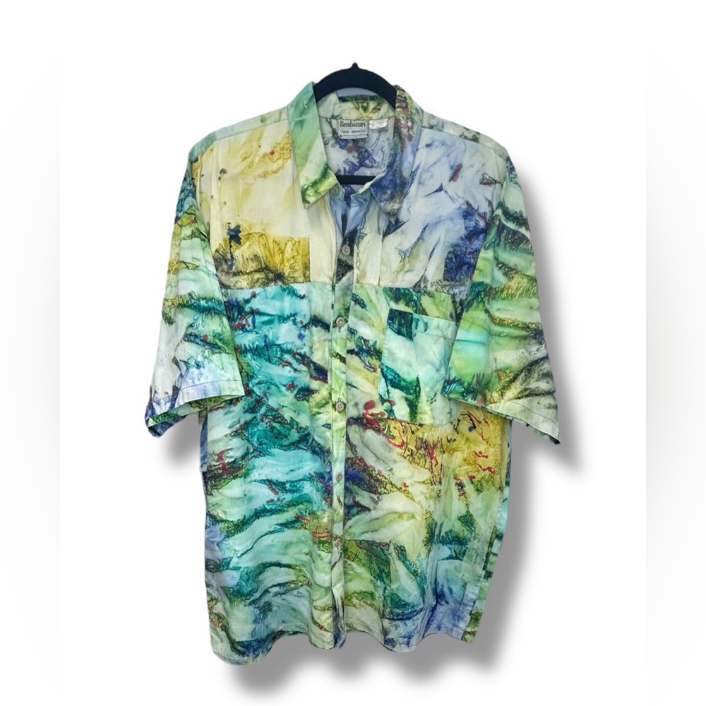 Sambisari Mens Button Down Shirt Casual Colorful Art To Wear Ice Dyed Streetwear - Picture 9 of 13